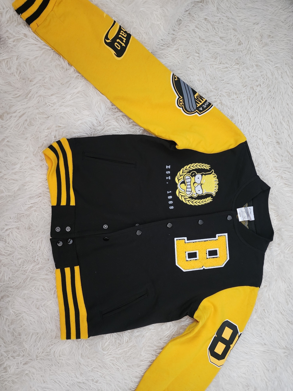 Boys Black and Yellow Letterman-Style Varsity Jacket